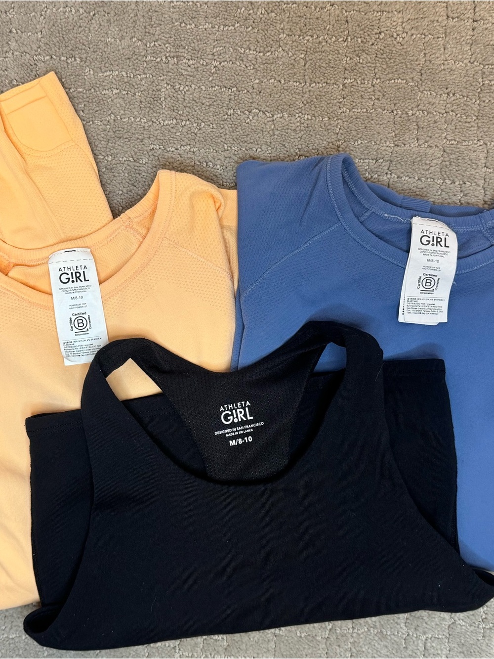 Athleta Girl Lot - Size M - Tank & Tee Set - Black, Peach, Blue